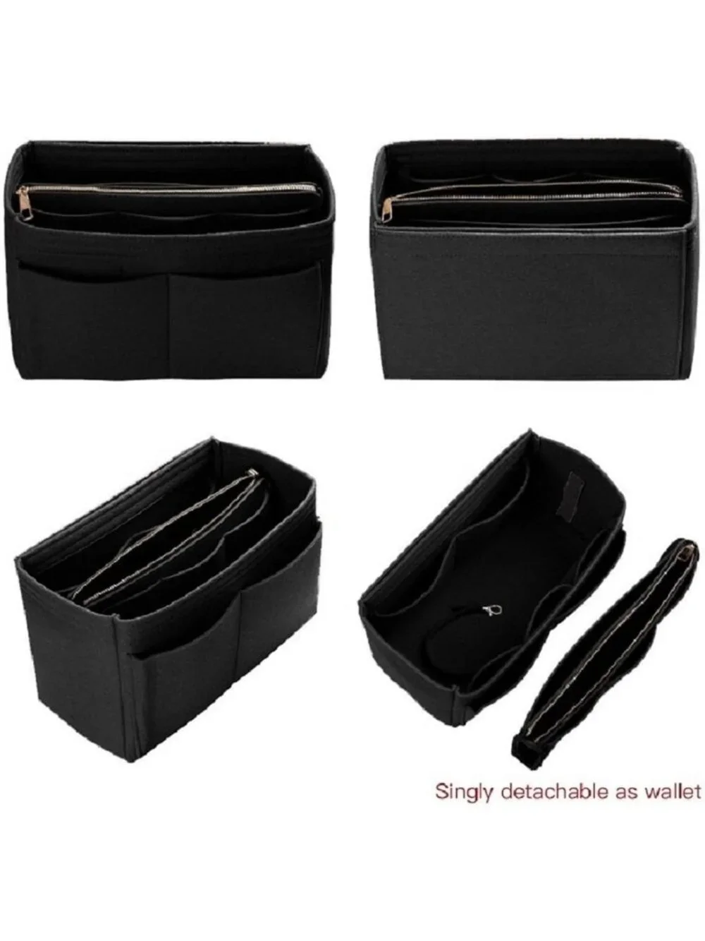 Felt Purse Organizer Insert with Zipper | Handbag & Tote Shaper | 7 Sizes
